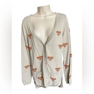 Maison Jules Light Gray Cardigan Striped buttons Embroidered Heart side slit